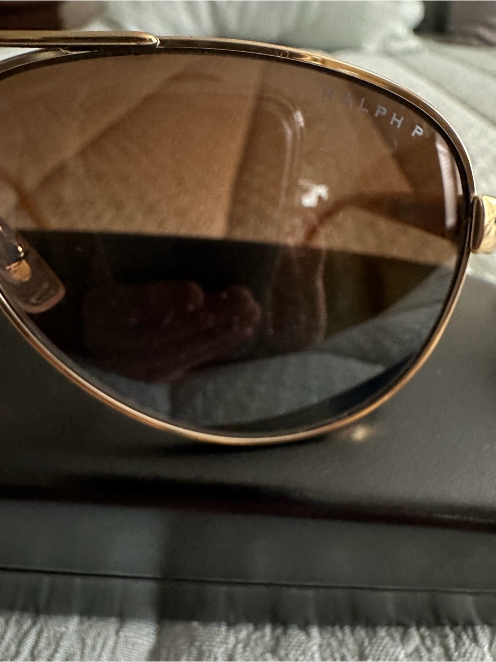 Ralph Lauren Gold Aviator Sunglasses with Brown Lenses